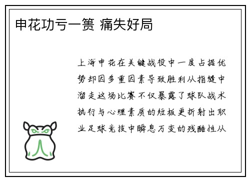 申花功亏一篑 痛失好局